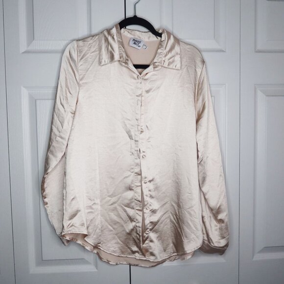 Princess Polly Vintage Vibe Champagne Button Front Shirt Women's Size 8 - Picture 1 of 8